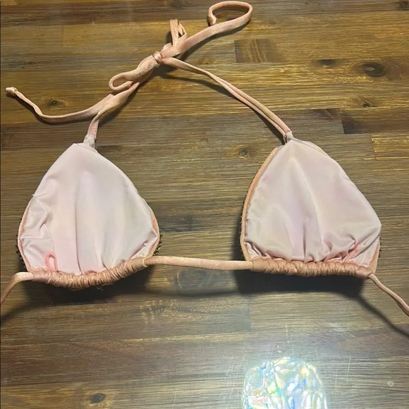 Luxurious Pink and Gold Triangle Swim Bra with Beadwork - Picture 4 of 8